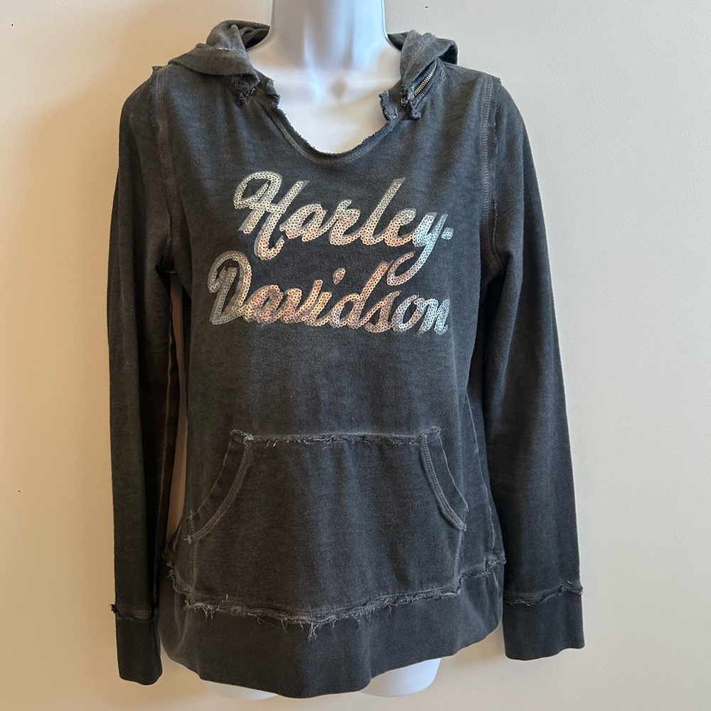 Harley-Davidson Charcoal Hoodie with Silver Sequins Size Medium
